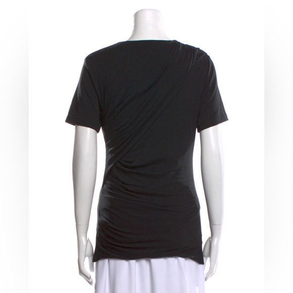 Alexander Wang black draped fitted stretch short sleeve top - Picture 3 of 8